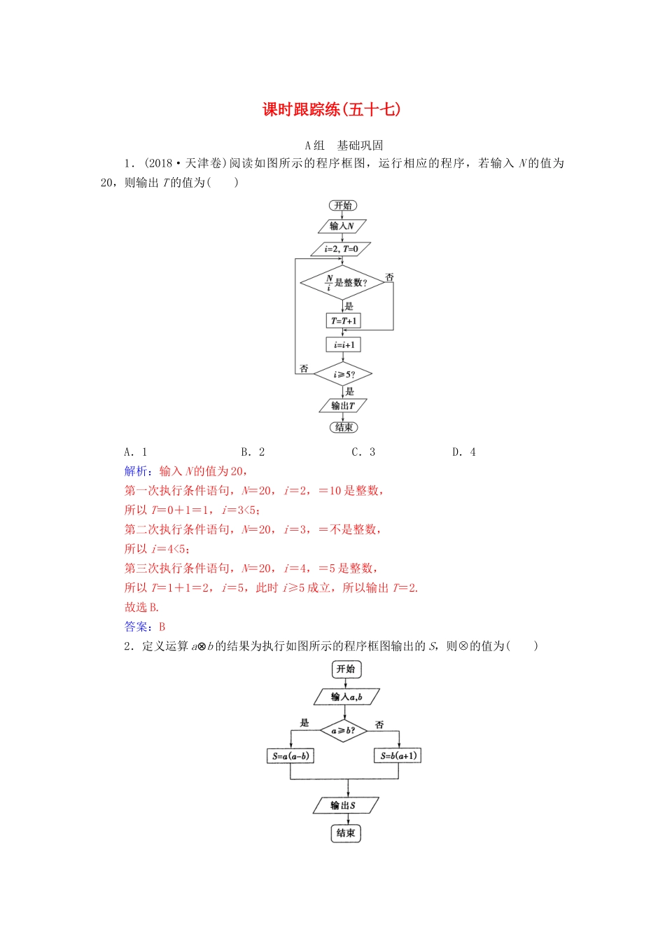 高考数学总复习 课时跟踪练（五十七）算法与程序框图 文（含解析）新人教A版-新人教A版高三全册数学试题_第1页