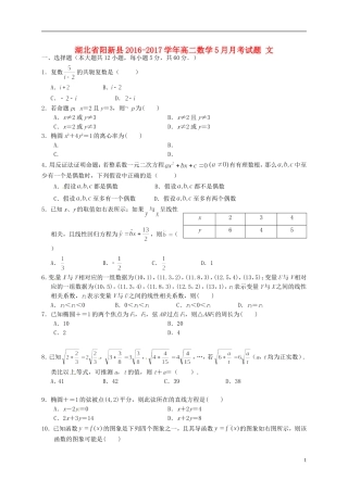 湖北省阳新县高二数学5月月考试题 文-人教版高二全册数学试题