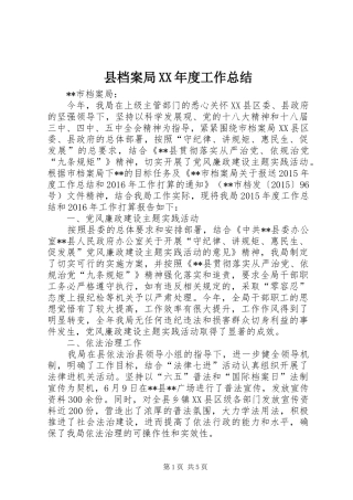 县档案局XX年度工作总结 