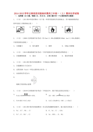 云南省西双版纳州景洪三中高一化学上学期期末试卷（含解析）-人教版高一全册化学试题
