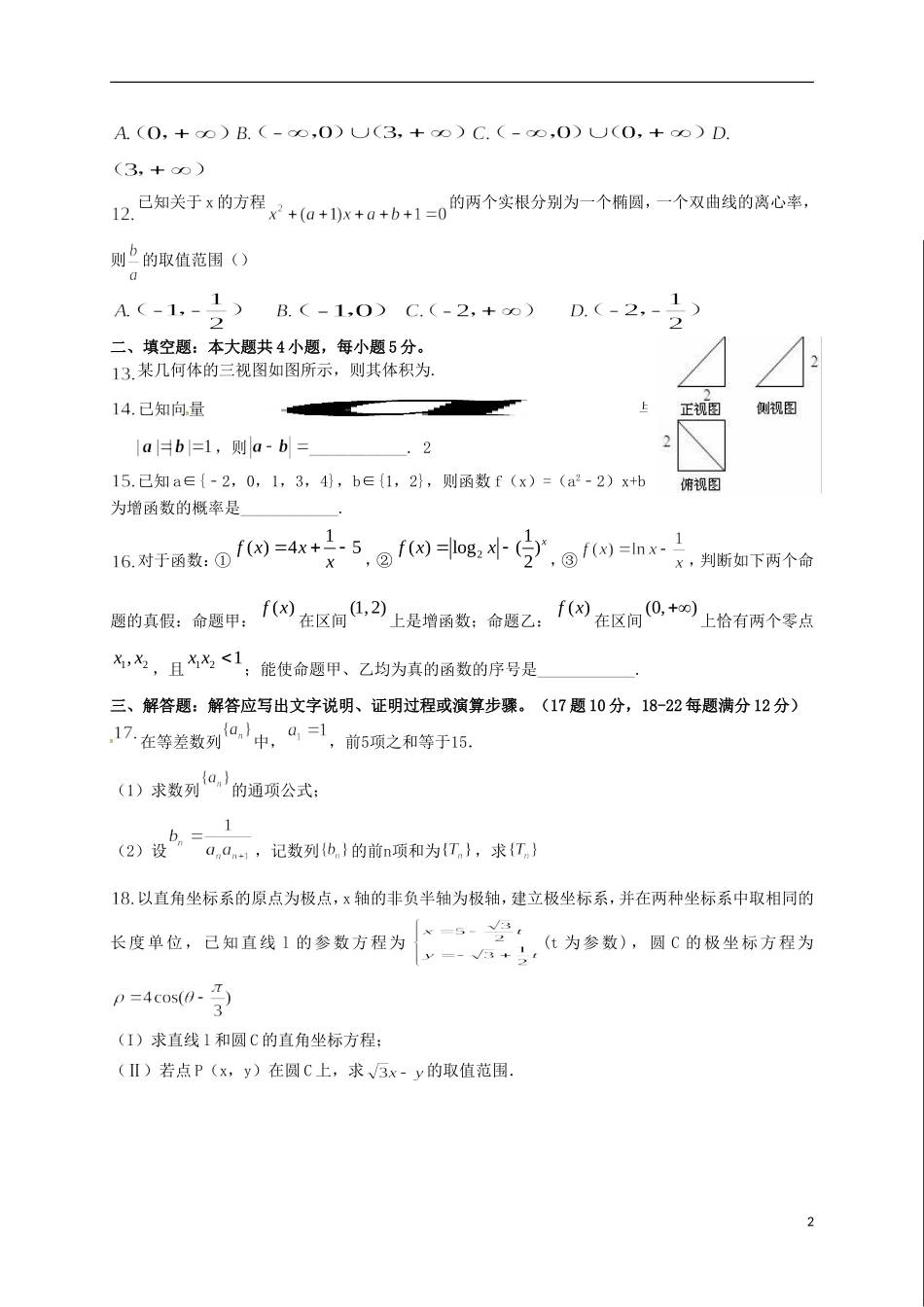 黑龙江省大庆市高二数学下学期期中试题 文-人教版高二全册数学试题_第2页