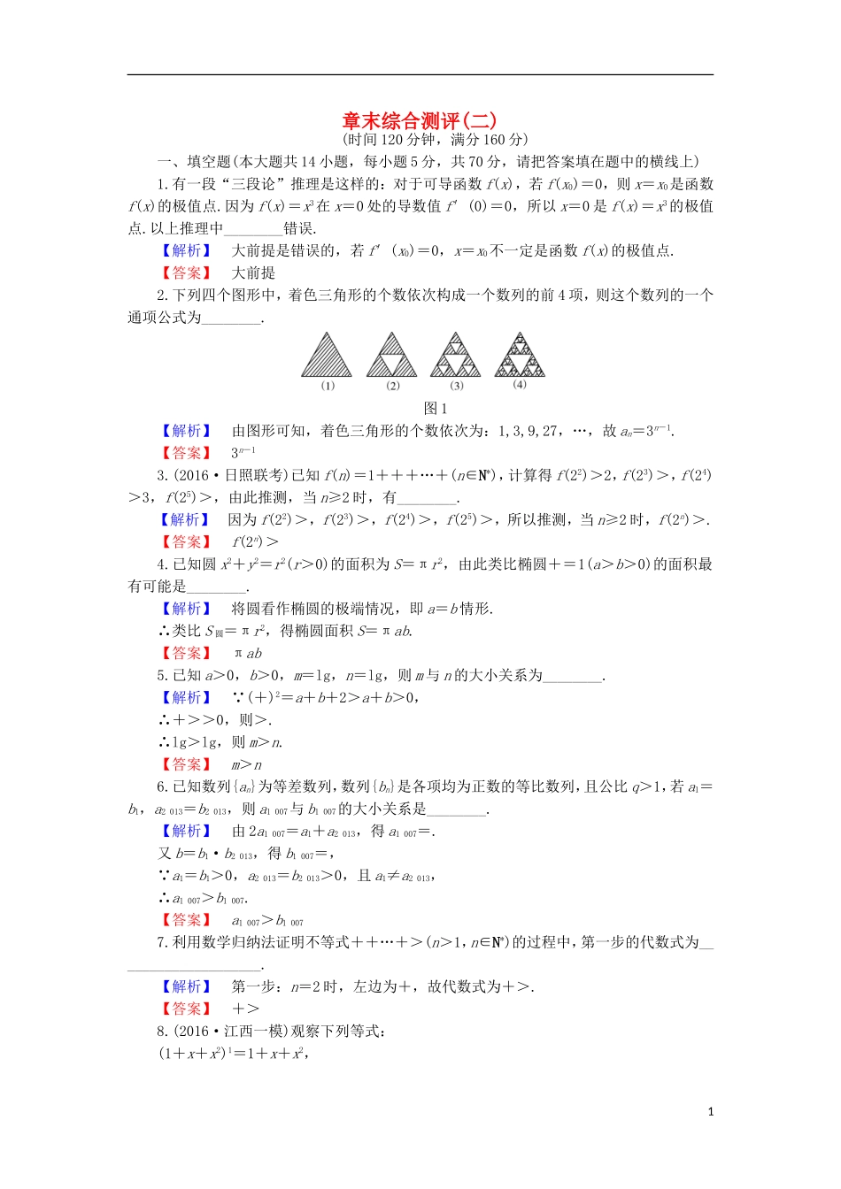 高中数学 第二章 推理与证明章末综合检测 苏教版选修2-2-苏教版高二选修2-2数学试题_第1页