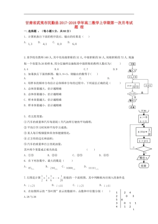 甘肃省武夷市民勤县高二数学上学期第一次月考试题 理-人教版高二全册数学试题