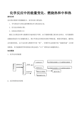 高一化学化学反应中的能量变化、燃烧热和中和热