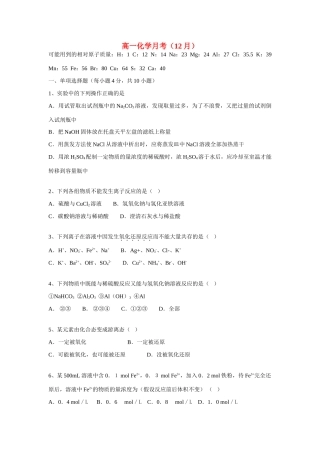 高一化学（12月）月考人教版必修1