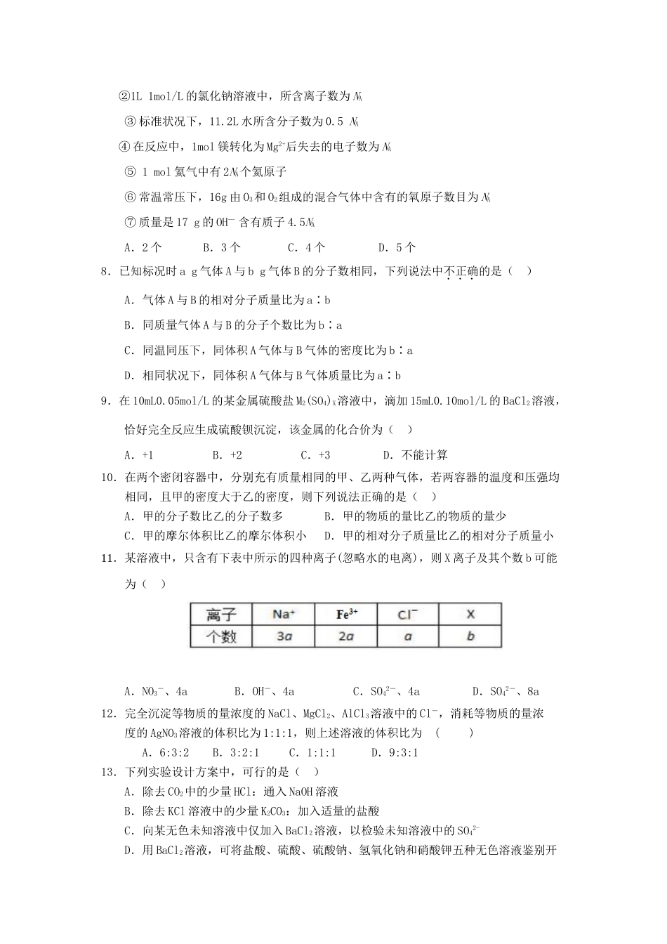 内蒙古赤峰市高一化学上学期第一次月考试题-人教版高一全册化学试题_第2页