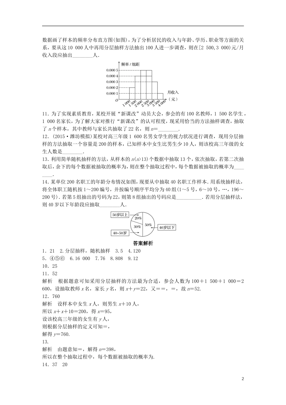 （江苏专用）高考数学 专题10 概率与统计 75 抽样方法 文-人教版高三全册数学试题_第2页
