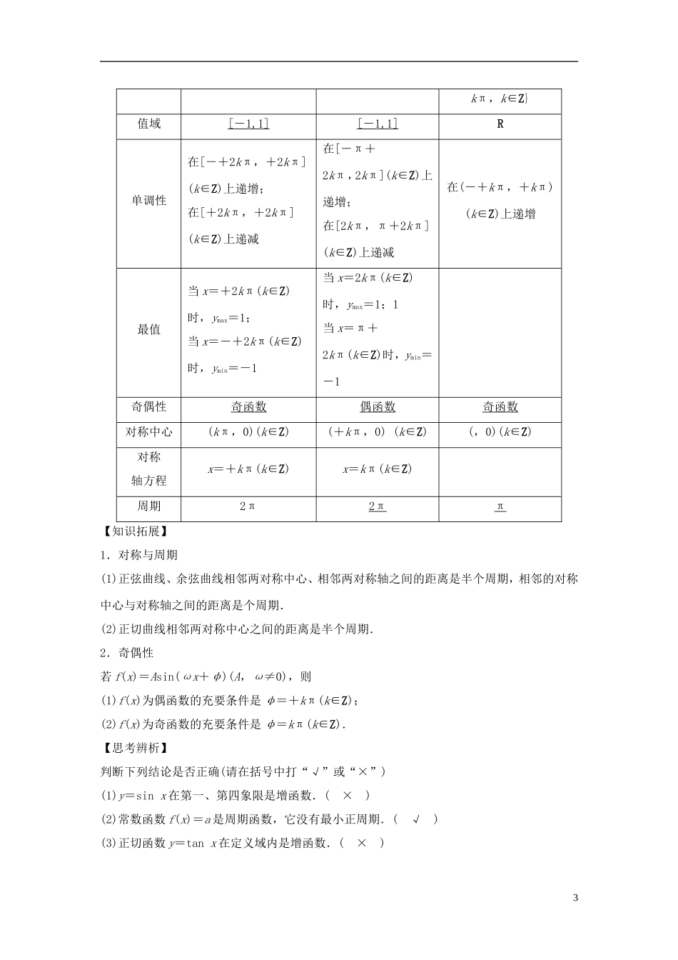 （浙江专用）高考数学大一轮复习 第四章 三角函数、解三角形 4.3 三角函数的图象与性质教师用书-人教版高三全册数学试题_第3页