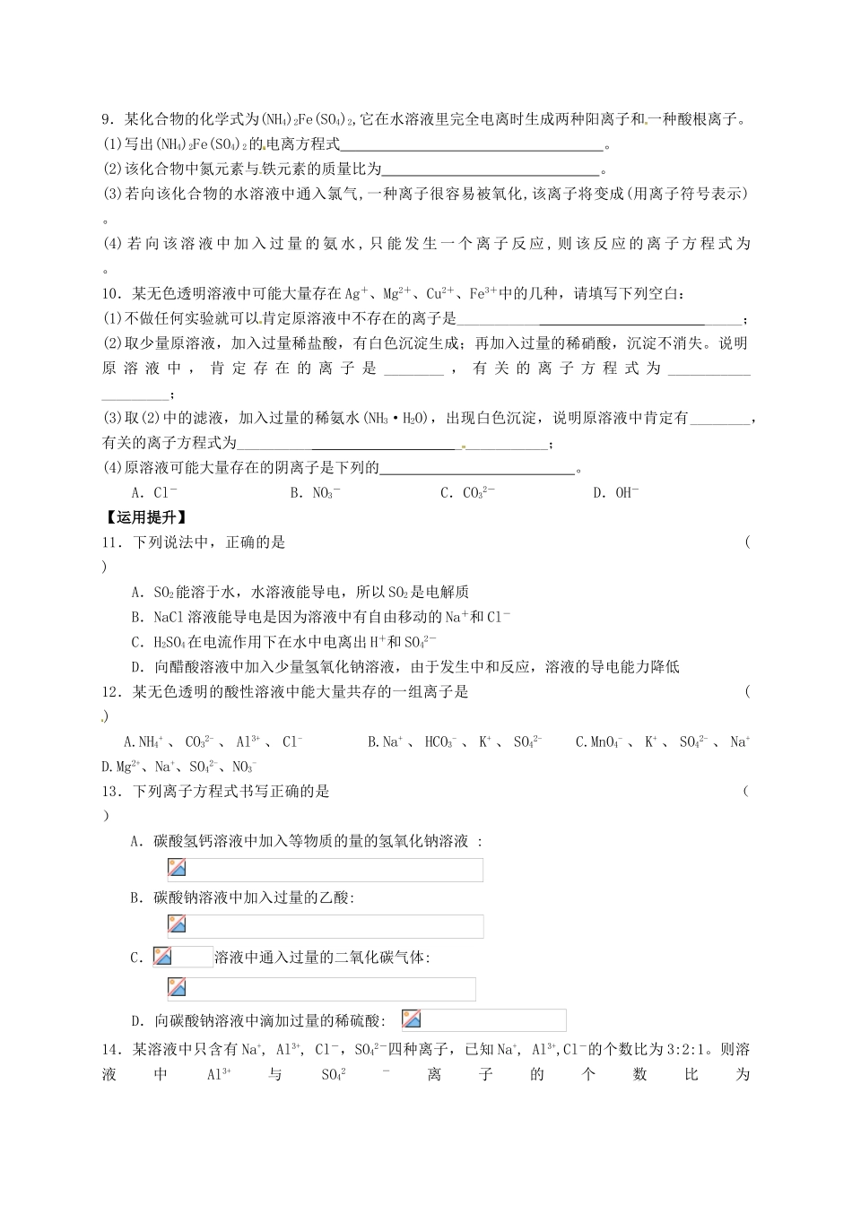高中化学 专题2 从海水中获得的化学物质 课时7 离子反应练习 苏教版必修1-苏教版高一必修1化学试题_第2页