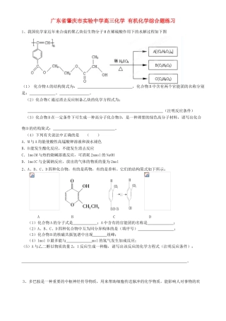 广东省肇庆市实验中学高三化学 有机化学综合题练习