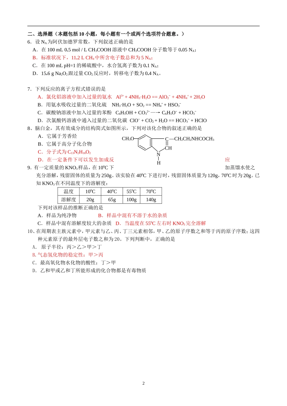 高考化学考前指导卷2_第2页