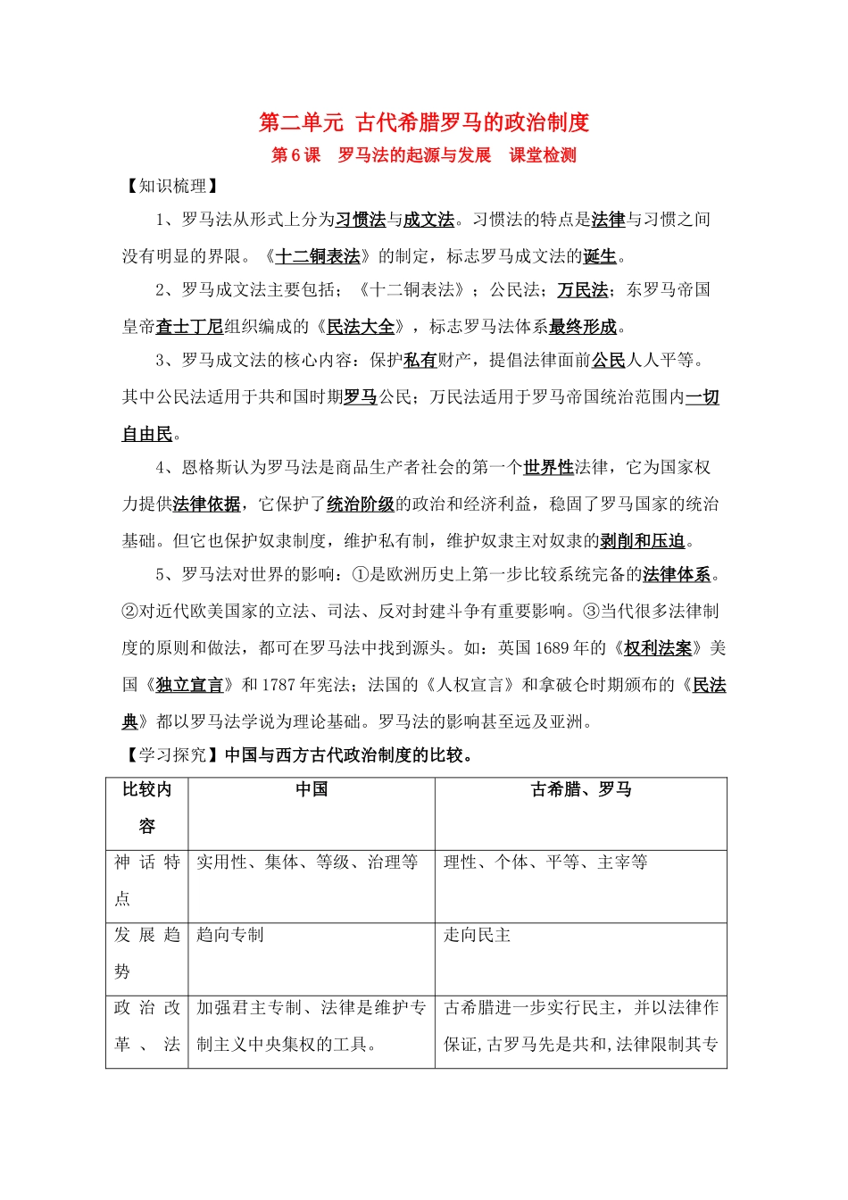 高一历史一轮复习基础知识梳理 第6课 新人教版必修1_第1页