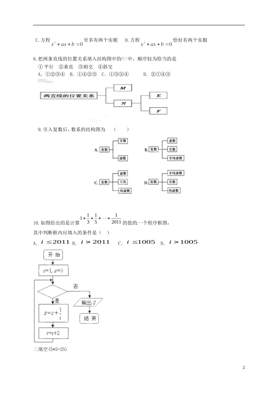 高二数学下学期期中试题 文（连续班，一二区）-人教版高二全册数学试题_第2页