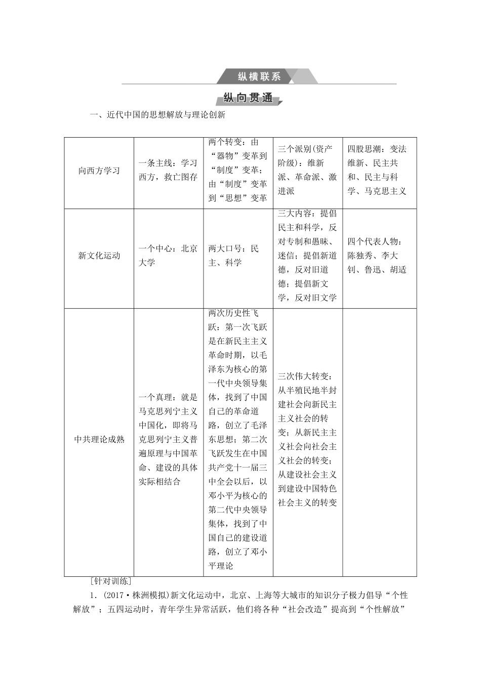 高考历史一轮总复习 第十四单元 近现代中国的思想解放、思想理论成果单元整合提升-人教版高三全册历史试题_第2页