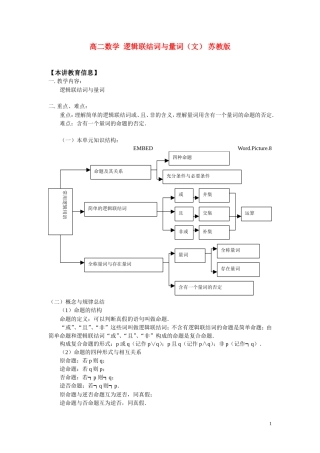 高二数学 逻辑联结词与量词（文） 苏教版