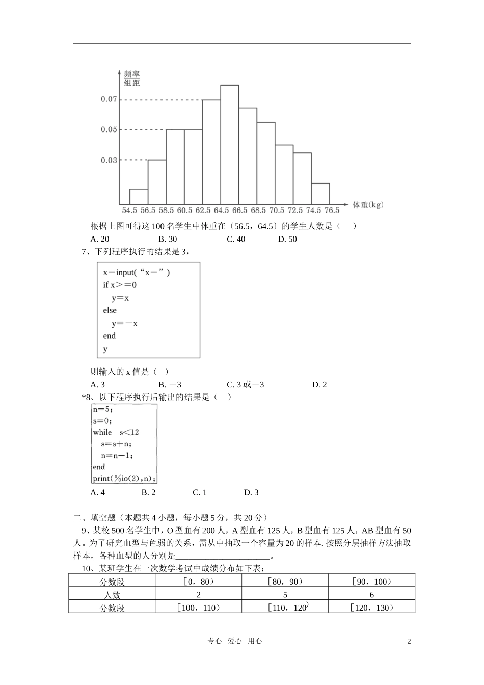 高二数学上学期期中试卷分析（理） 人教实验B版_第2页