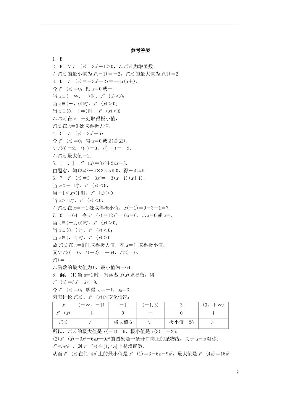 高中数学 第三章 导数及其应用 3.3 导数在研究函数的应用 3.3.3 三次函数的性质：单调区间和极值同步练习 湘教版选修1-1-湘教版高二选修1-1数学试题_第2页