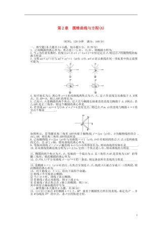 高中数学 第二章 圆锥曲线与方程单元检测（A）（含解析）苏教版选修1-1-苏教版高二选修1-1数学试题