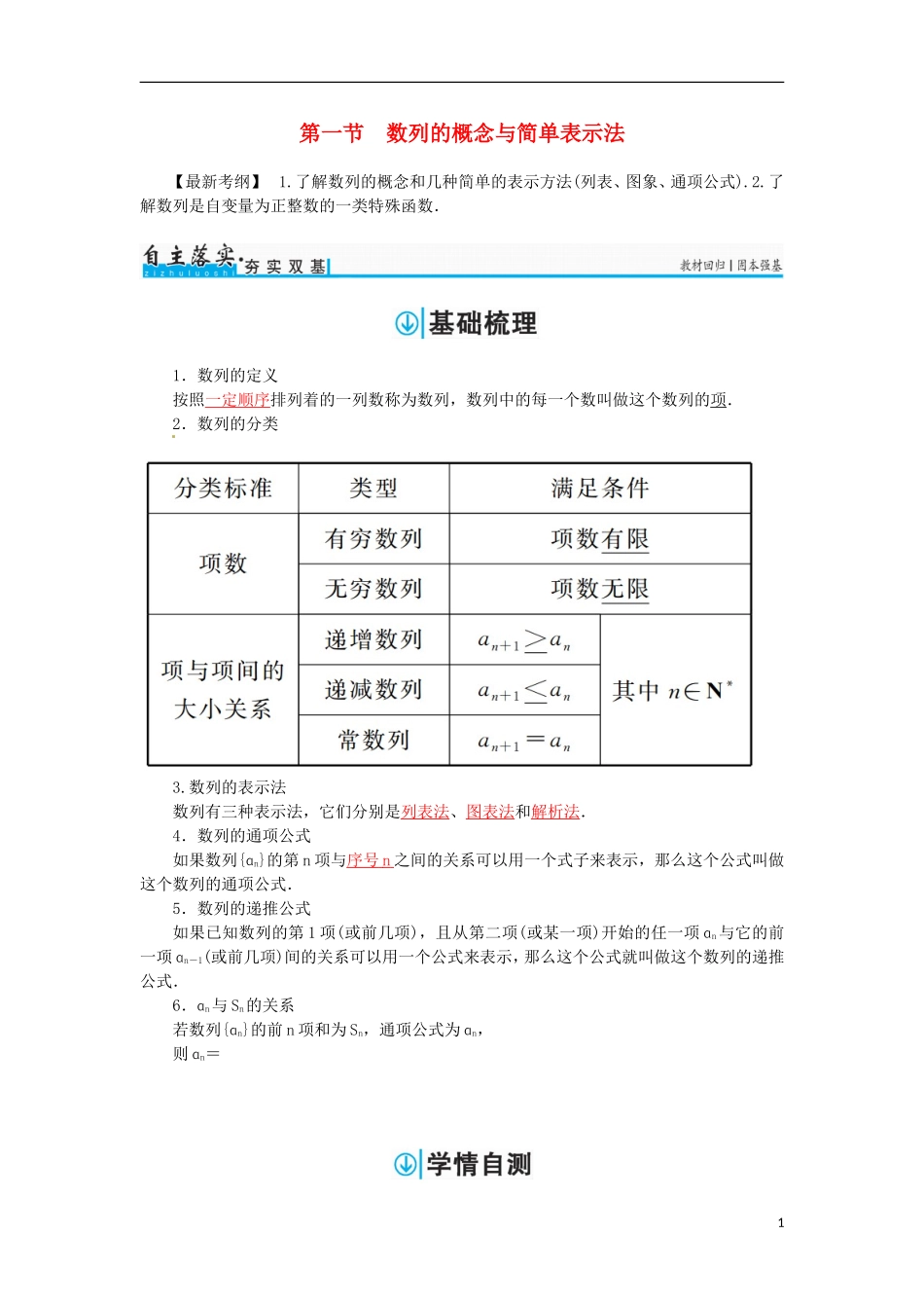 高考数学一轮总复习 第五章 数列 第一节 数列的概念与简单表示法练习 文-人教版高三全册数学试题_第1页