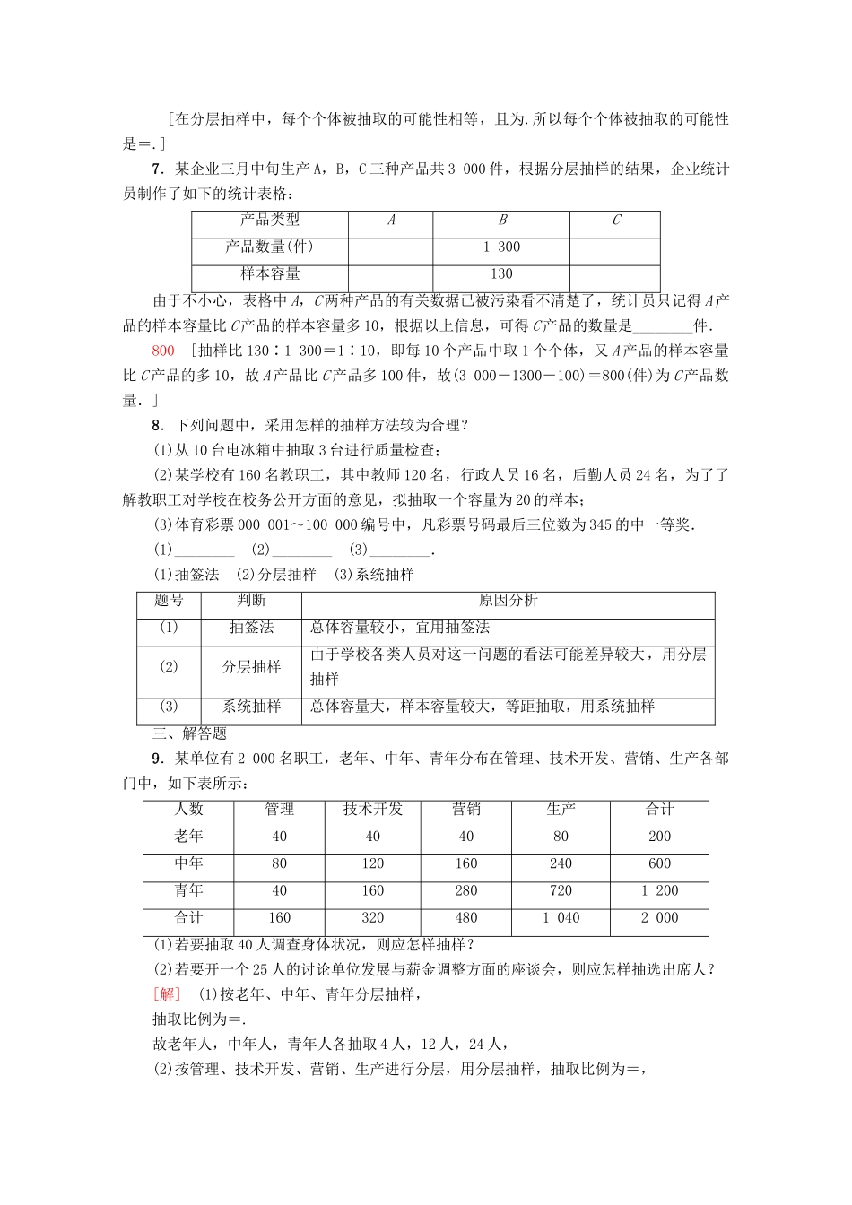 高中数学 课时分层作业11 分层抽样（含解析）新人教A版必修3-新人教A版高一必修3数学试题_第2页