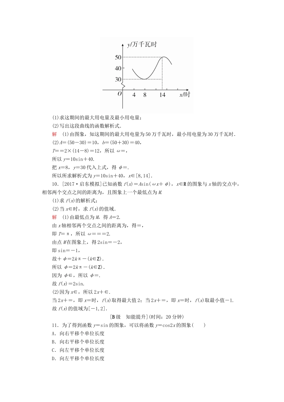 高考数学一轮总复习 第3章 三角函数、解三角形 3.4 函数y＝Asin(ωx＋φ)的图象及应用模拟演练 文-人教版高三全册数学试题_第3页