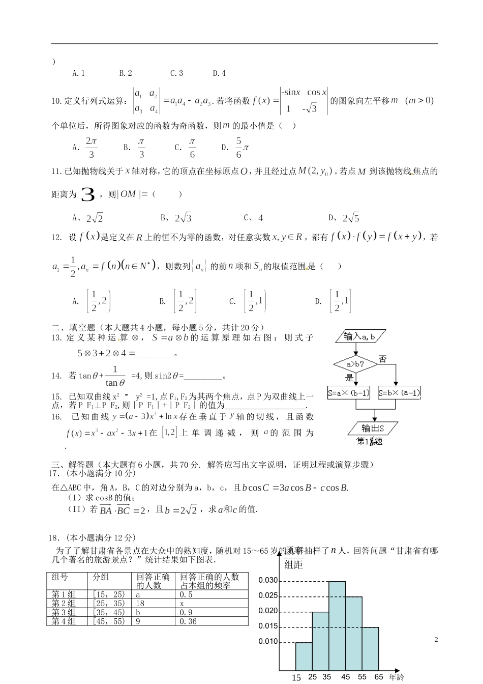 高中高三数学2月第一次联考试题 文-人教版高三全册数学试题_第2页