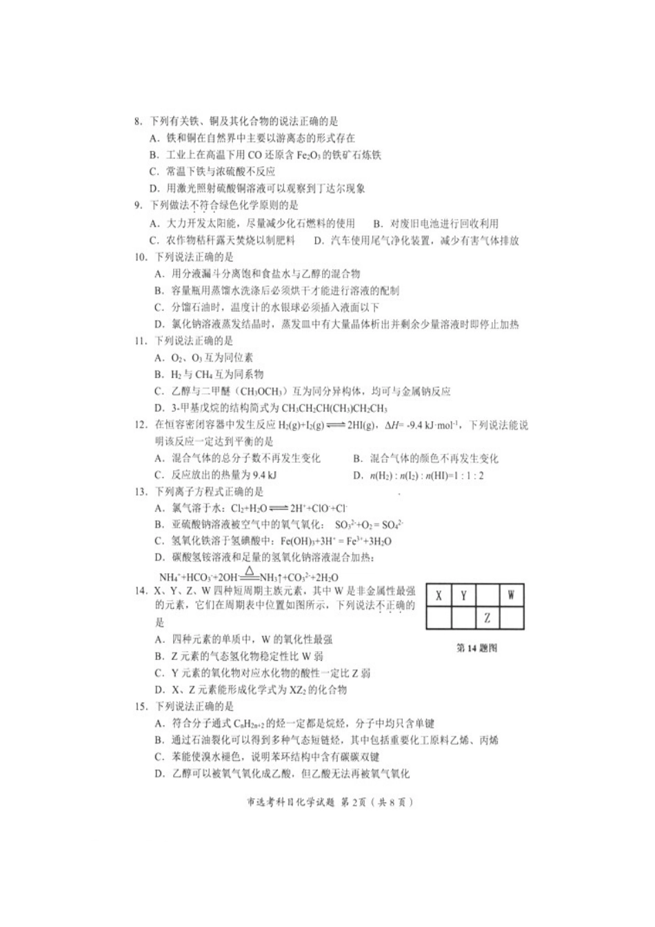 浙江省台州市高三化学2月选考科目教学质量评估测试试题-人教版高三全册化学试题_第2页