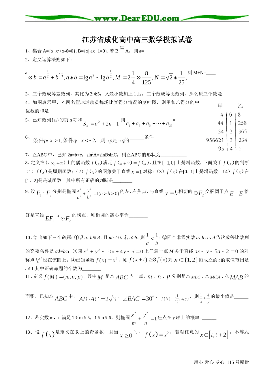 江苏省成化高中高三数学模拟试卷_第1页