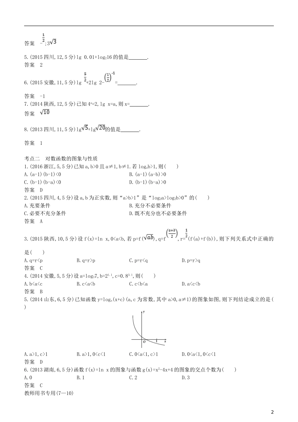 高考数学一轮复习 第二章 函数 2.5 对数与对数函数练习 理-人教版高三全册数学试题_第2页