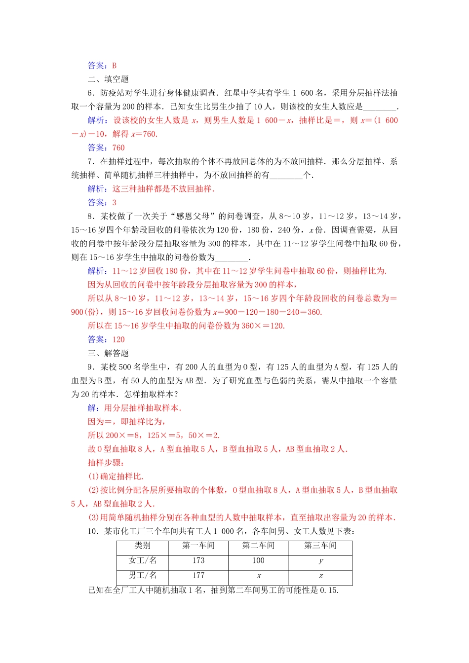 高中数学 第二章 统计 2.1.3 分层抽样练习（含解析）新人教A版必修3-新人教A版高一必修3数学试题_第2页