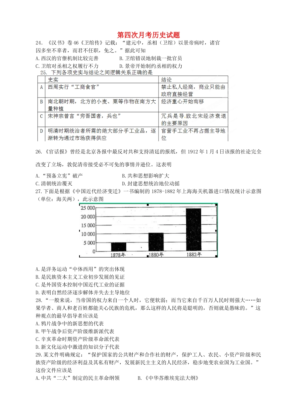 （新课标Ⅱ第四辑）高三历史上学期第四次月考试题-人教版高三全册历史试题_第1页