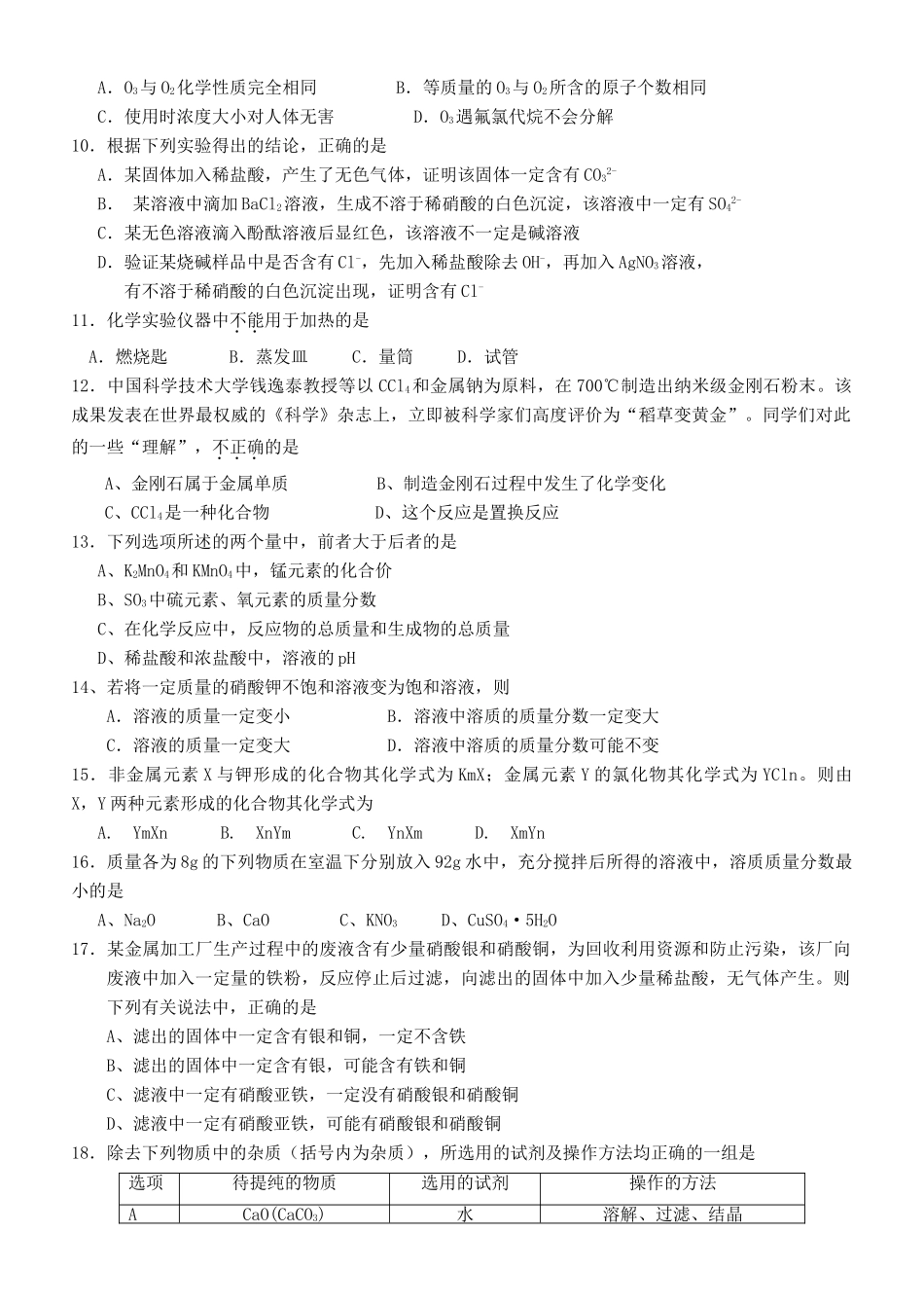 高一化学竞赛选拔赛试题-人教版高一全册化学试题_第2页
