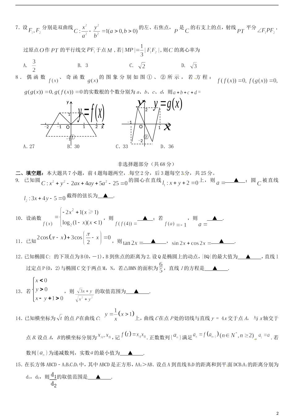 高二数学下学期学科知识竞赛试题-人教版高二全册数学试题_第2页