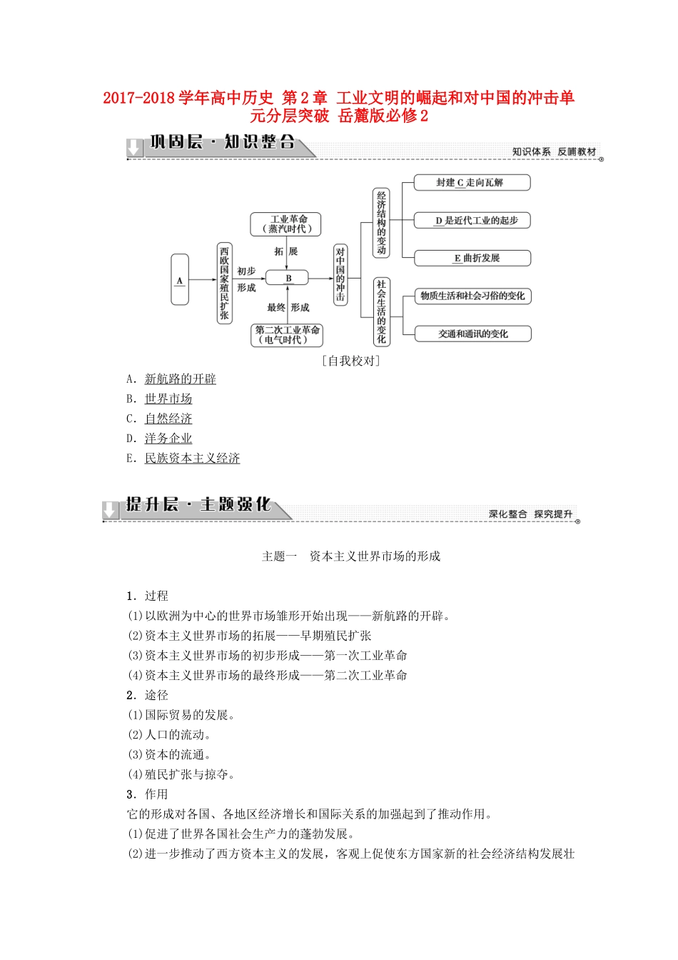 高中历史 第2章 工业文明的崛起和对中国的冲击单元分层突破 岳麓版必修2-岳麓版高一必修2历史试题_第1页
