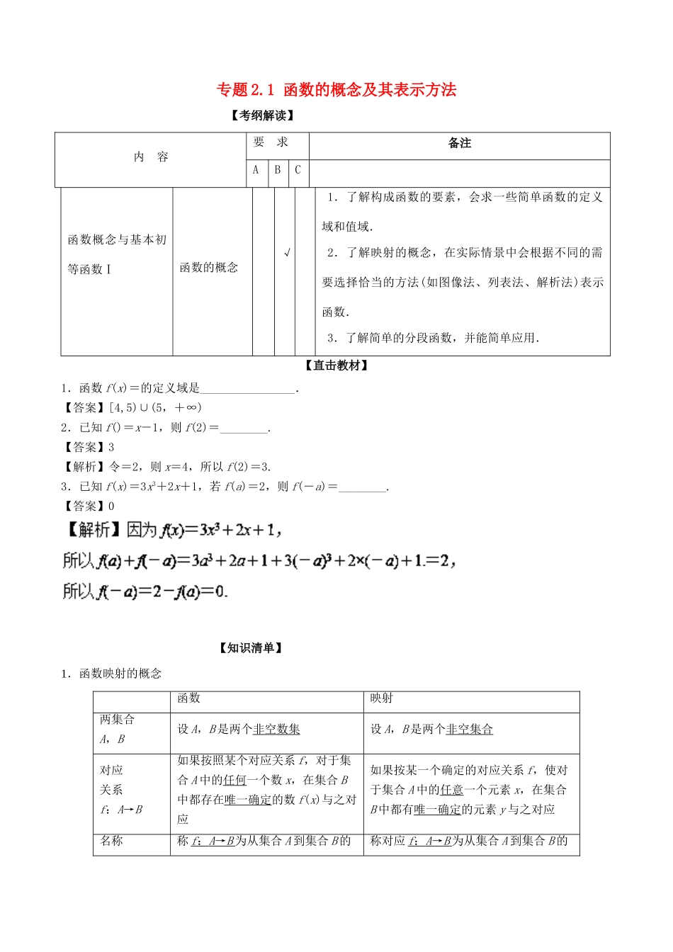 （江苏专版）高考数学一轮复习 专题2.1 函数的概念及其表示方法（讲）-人教版高三全册数学试题_第1页