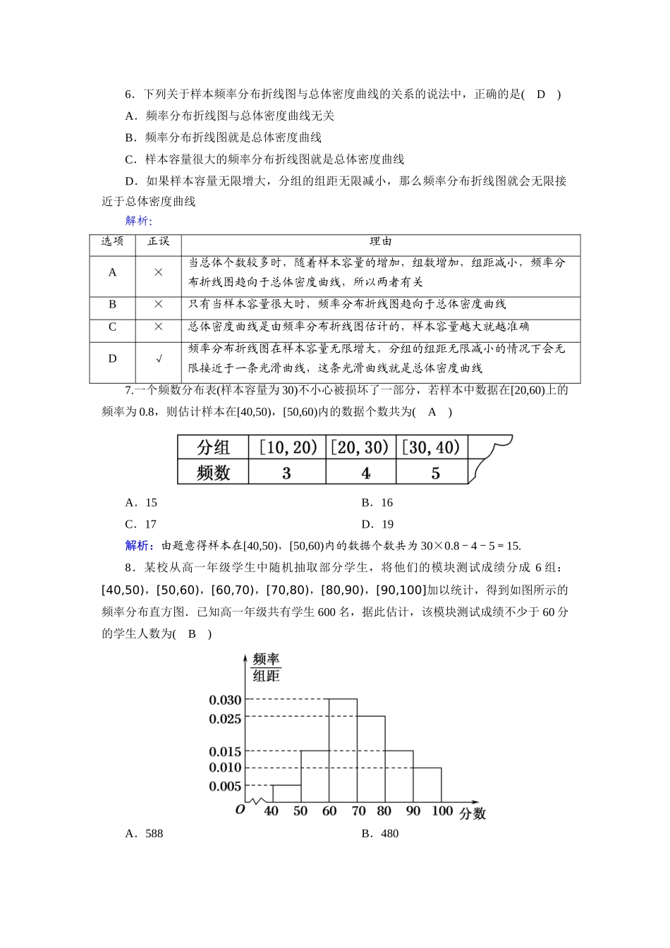 高中数学 第二章 统计 2.2.1 用样本的频率分布估计总体分布课时作业（含解析）新人教A版必修3-新人教A版高一必修3数学试题_第3页