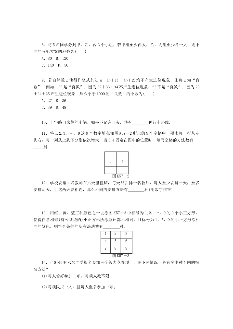 高考数学一轮复习 分类加法计数原理和分步乘法计数原理基础知识检测 理-人教版高三全册数学试题_第2页