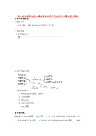 高一化学寒假专题—碱金属知识的有关实验及计算专题人教版知识精讲