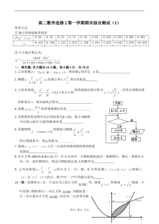 高二数学选修2第一学期期末综合测试（1）