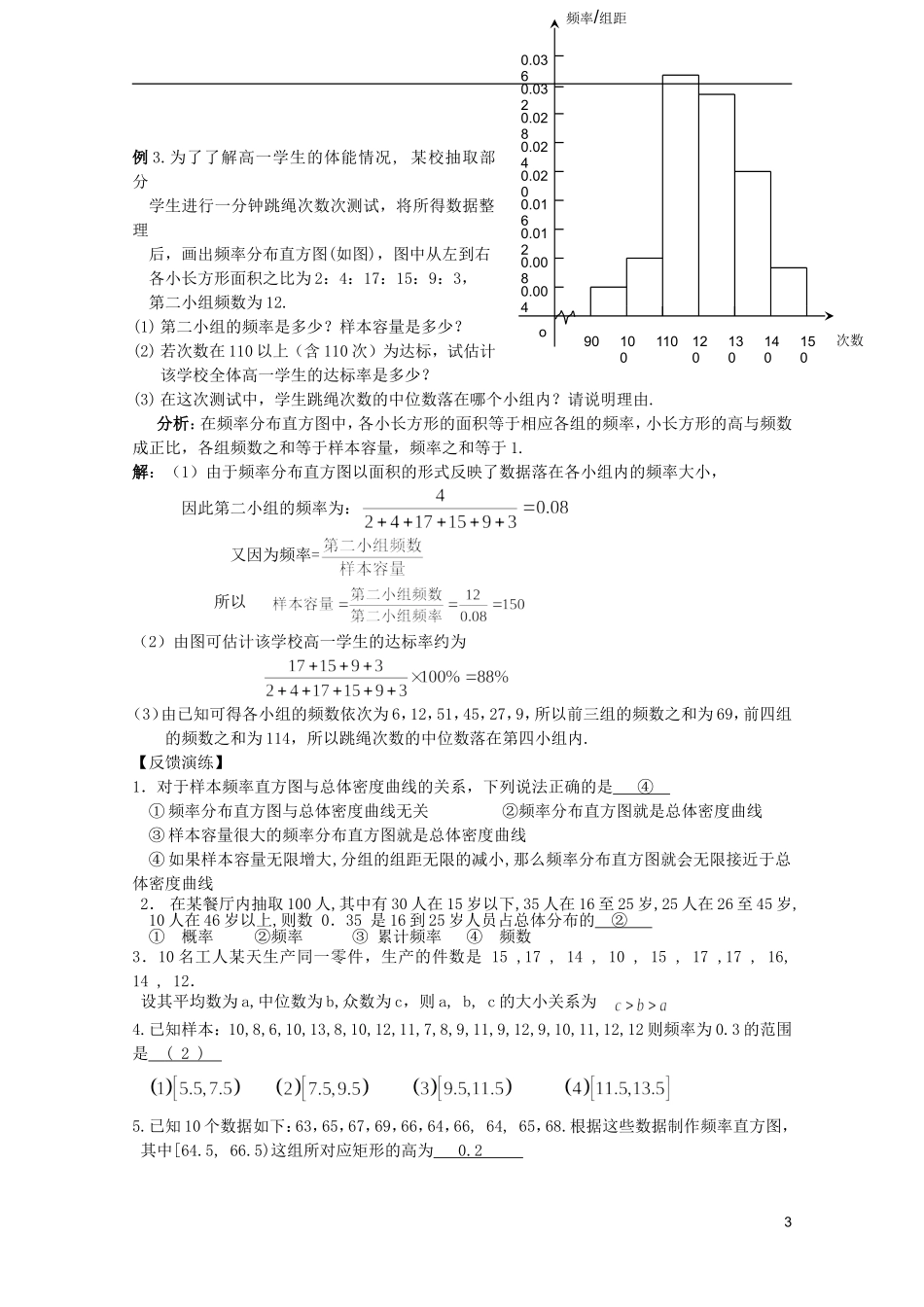 高考数学 考前最后一轮基础知识巩固之第十一章 第2课 总体分布的估计_第3页