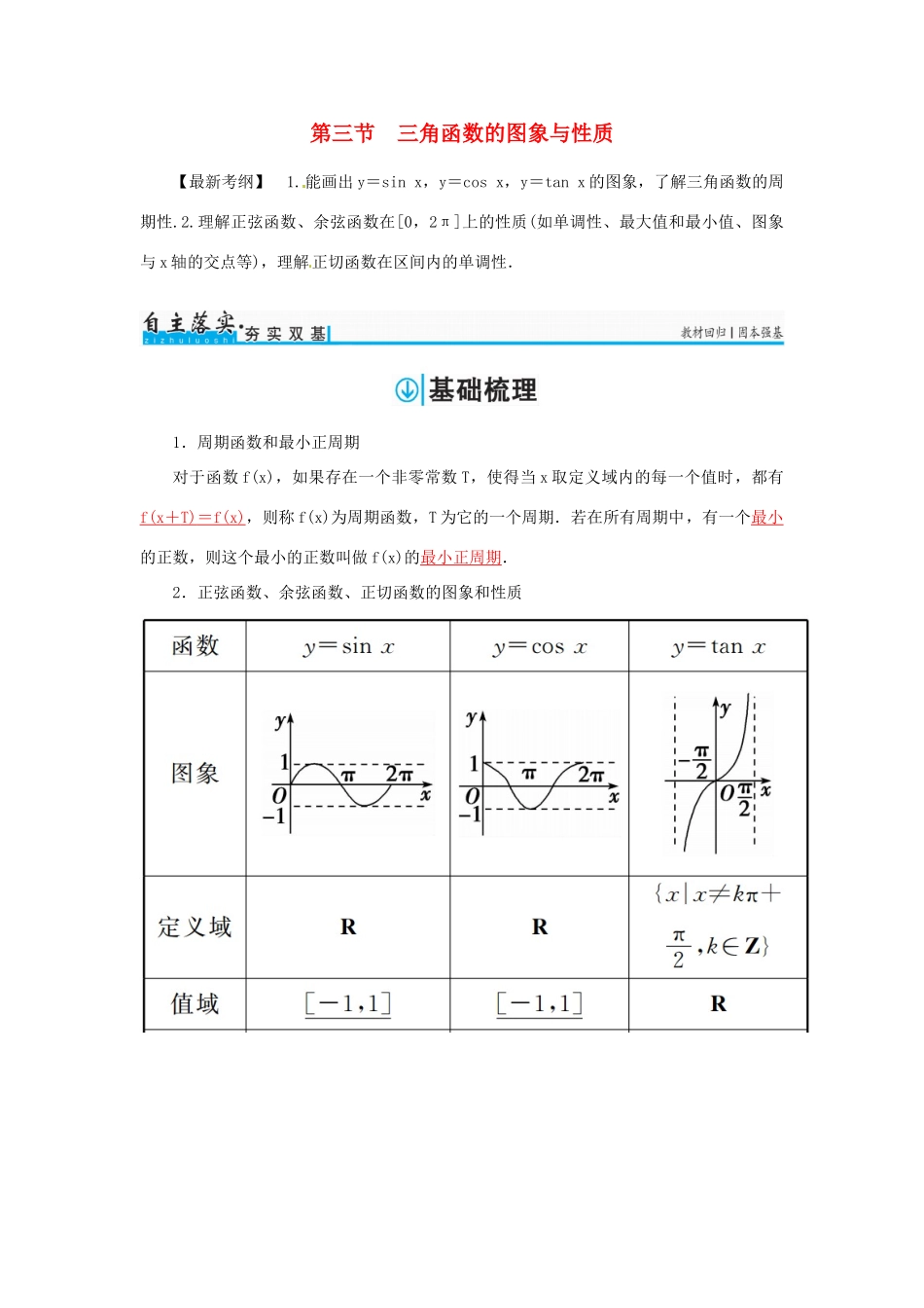 高考数学一轮总复习 第三章 三角函数、解三角形 第三节 三角函数的图象与性质练习 文-人教版高三全册数学试题_第1页