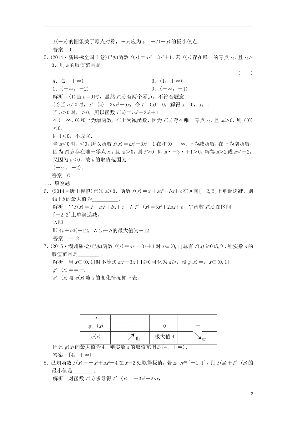 （浙江专用）高考数学一轮复习 9.3 导数的应用（二） 文-人教版高三全册数学试题_第2页