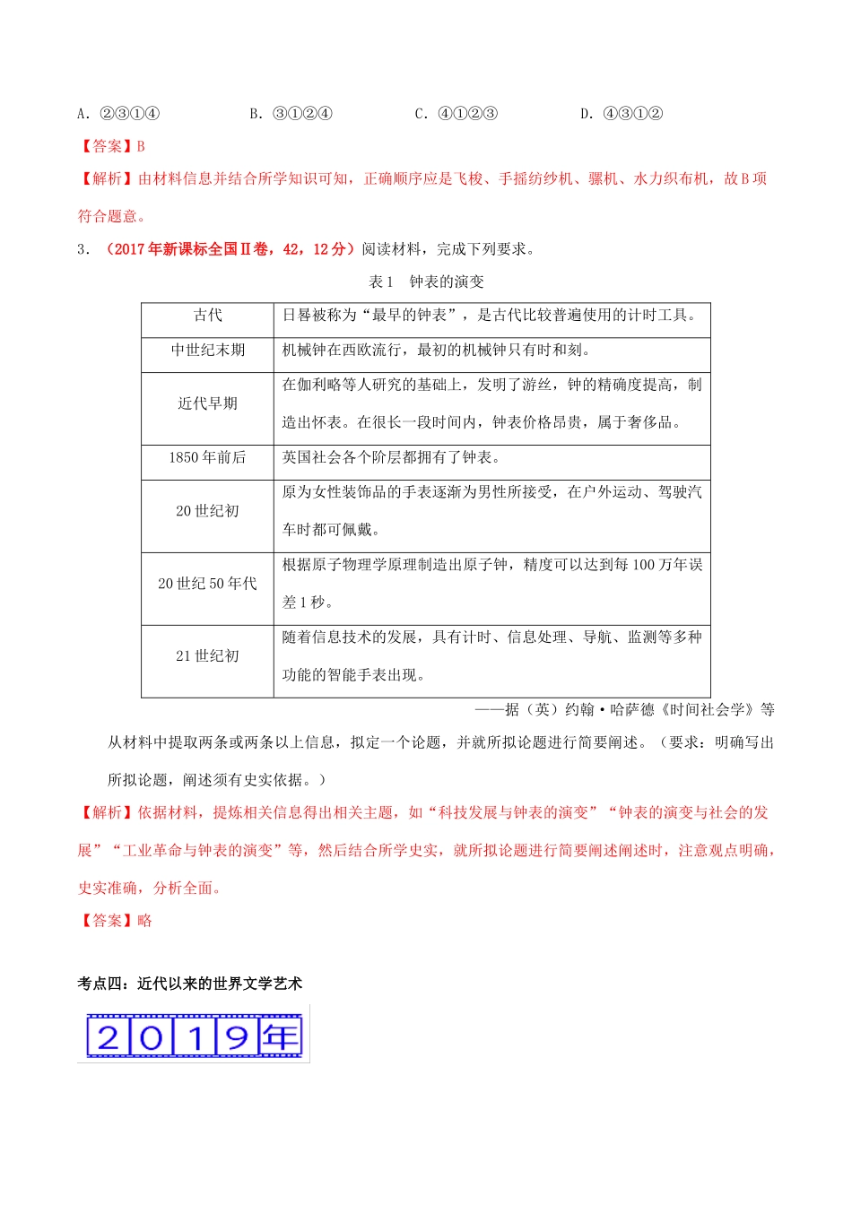 三年高考（-）高考历史真题分项汇编 专题14 近代以来的世界科技与文学艺术（含解析）-人教版高三全册历史试题_第3页