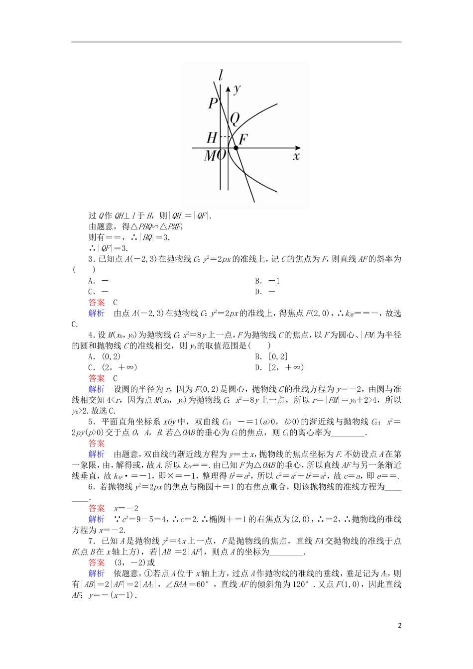 高考数学一轮复习 第十章 圆锥曲线与方程 10.3.2 抛物线的几何性质对点训练 理-人教版高三全册数学试题_第2页