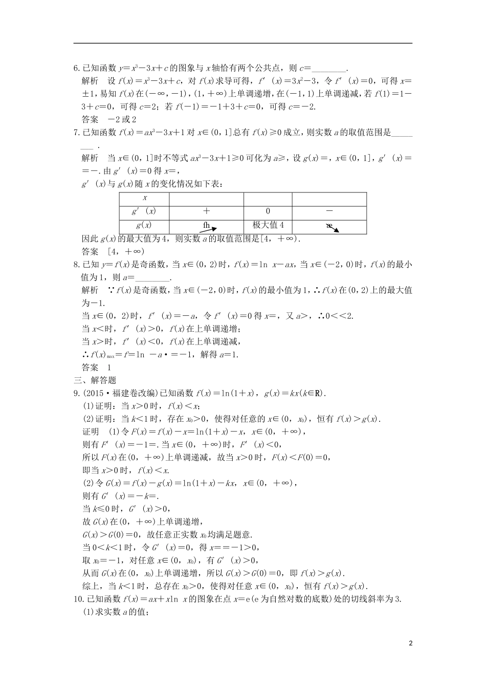 （浙江专用）高考数学一轮复习 第三章 导数及其应用 第3讲 导数的综合应用练习-人教版高三全册数学试题_第2页
