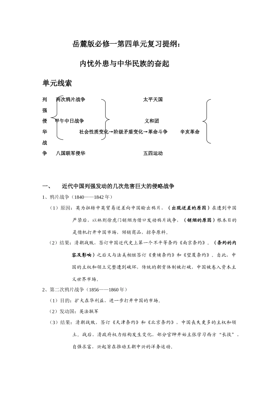 岳麓版必修一第四单元复习提纲：_第1页
