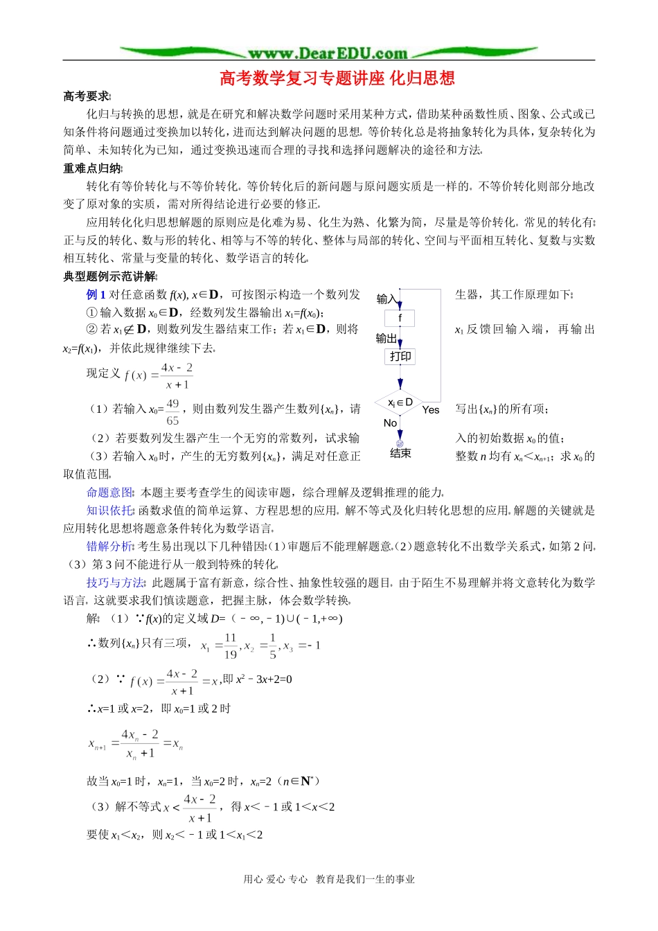 高考数学复习专题讲座 化归思想-人教版高三全册数学试题_第1页