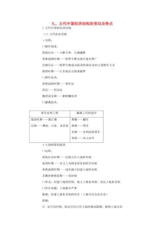 高考历史二轮专题复习 九 古代中国经济结构的变动及特点-人教版高三全册历史试题