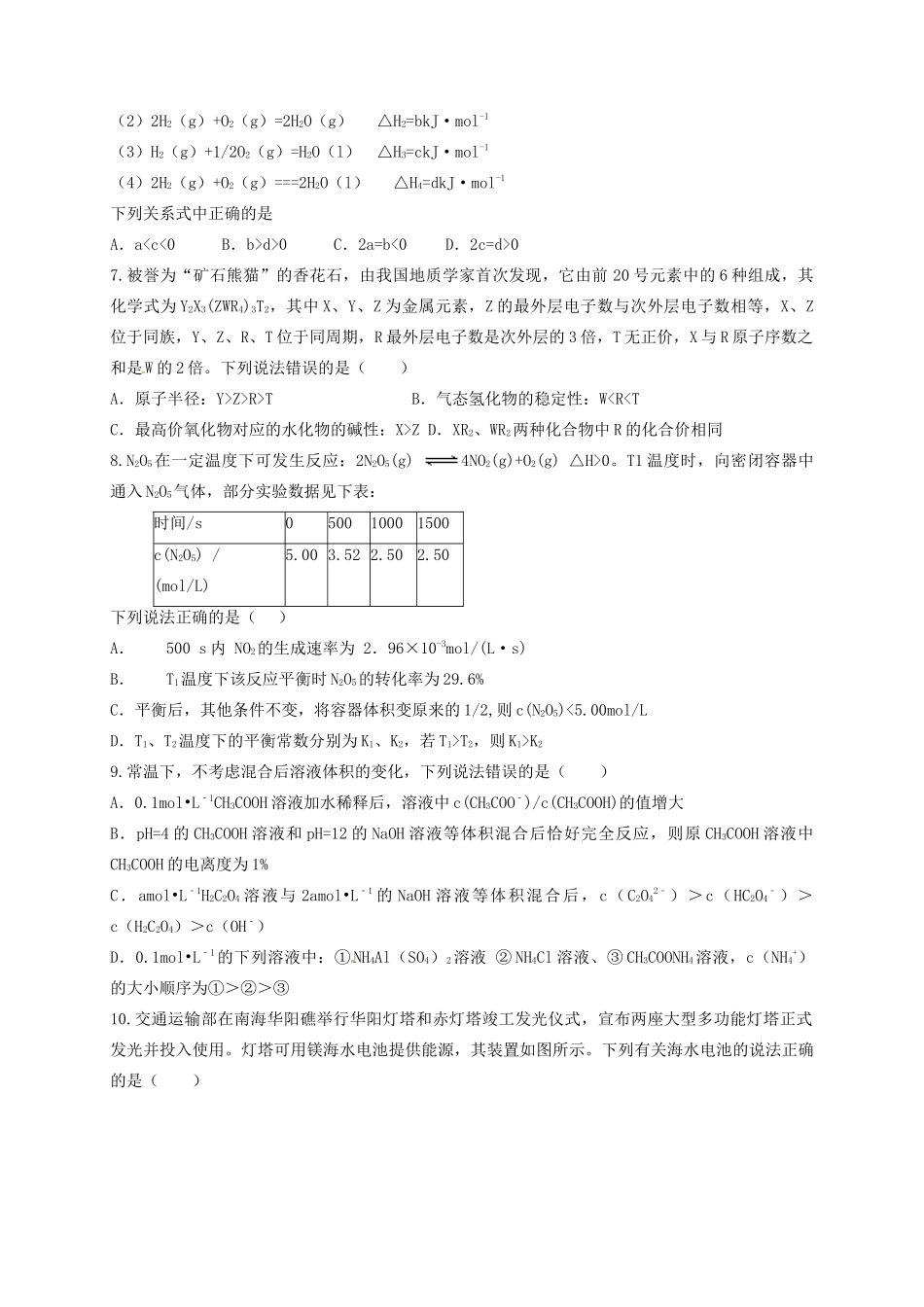 山东省枣庄市山亭区高三化学4月阶段性自测试题-人教版高三全册化学试题_第2页