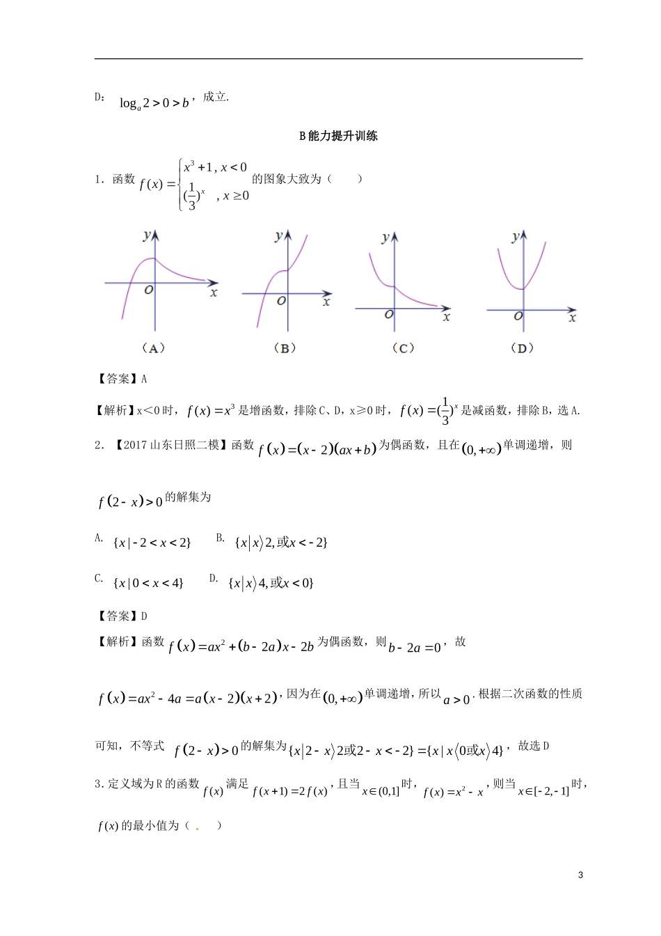 （浙江专版）高考数学一轮复习 专题2.5 二次函数与幂函数（练）-人教版高三全册数学试题_第3页
